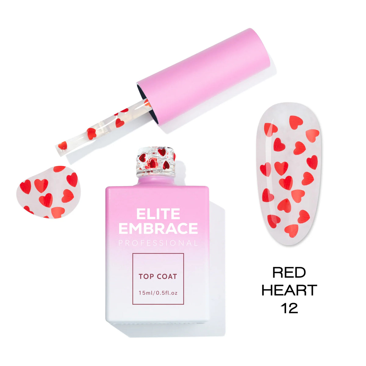 ELITE EMBRACE Professional Top Coat 12 Red Heart 15ml