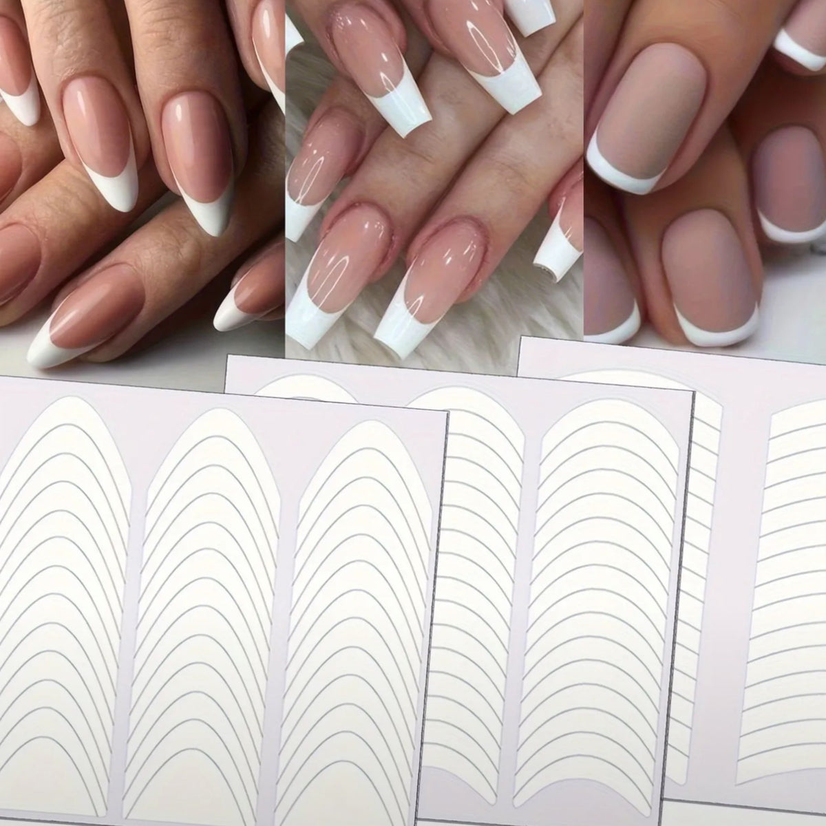 French Manicure Art Stickers (12 sheets, 3 moon shape)