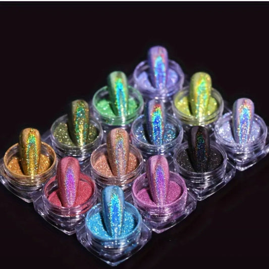 12pcs Multicolor Glitter Nail Mirror Powder