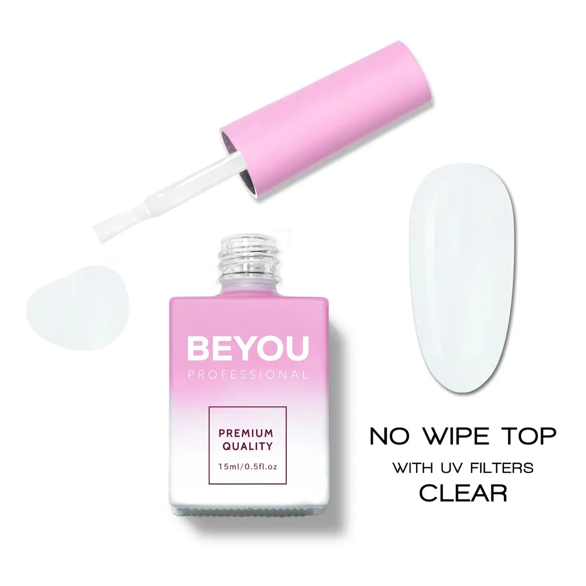 BEYOU No Wipe Gel Polish Top Coat With UV Filters Clear, 15ml