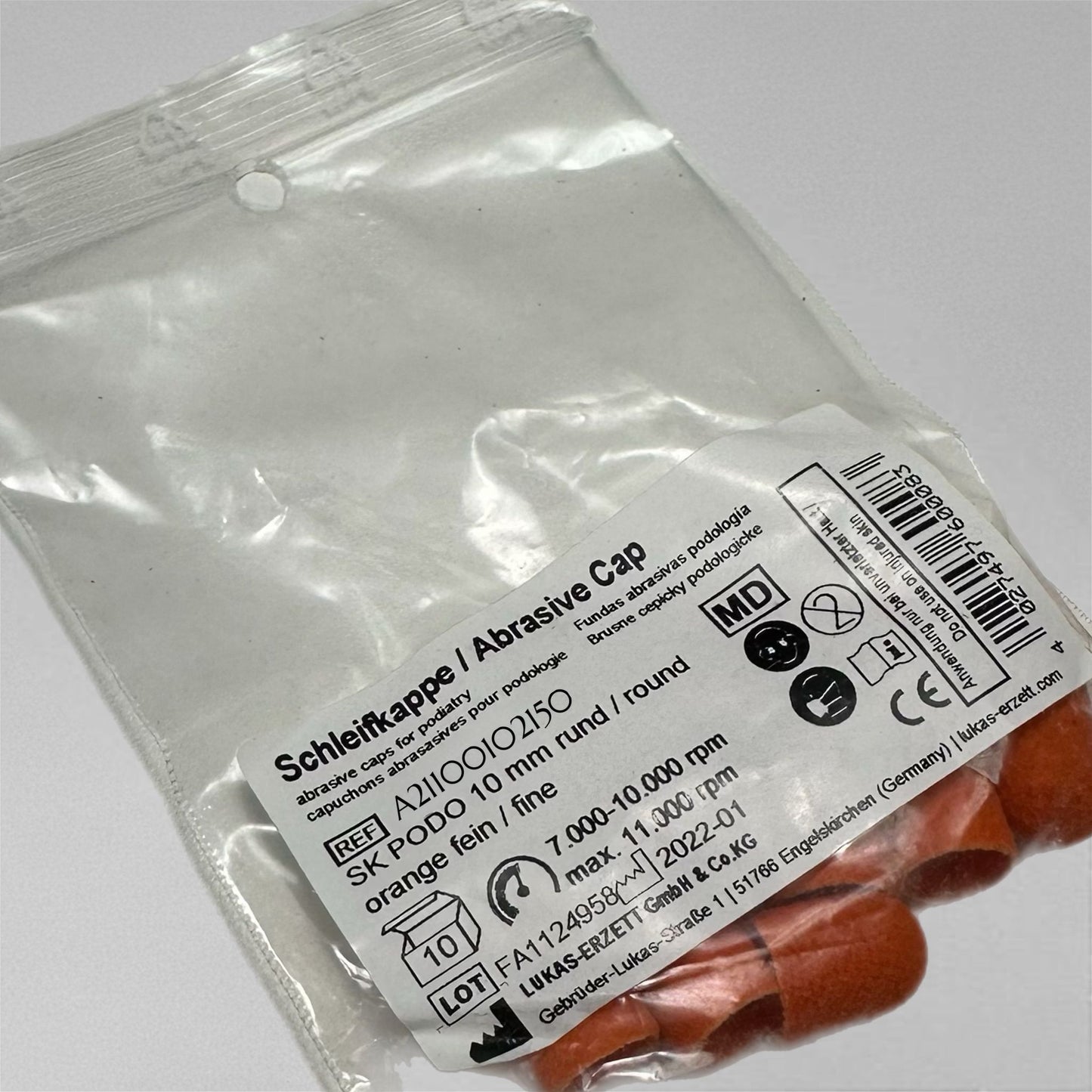 Abrasive Pedicure Cap orange 10mm/150grit, 10pcs