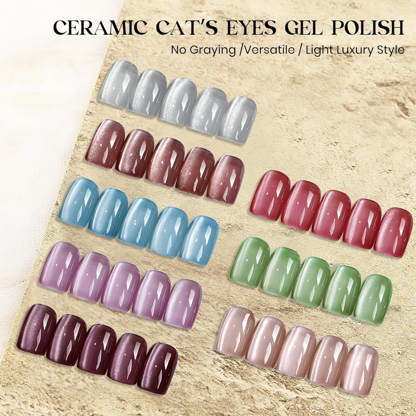 MIZHSE Cat Eye Gel Nail Polish, 8 Colors Ceramic Magnetic